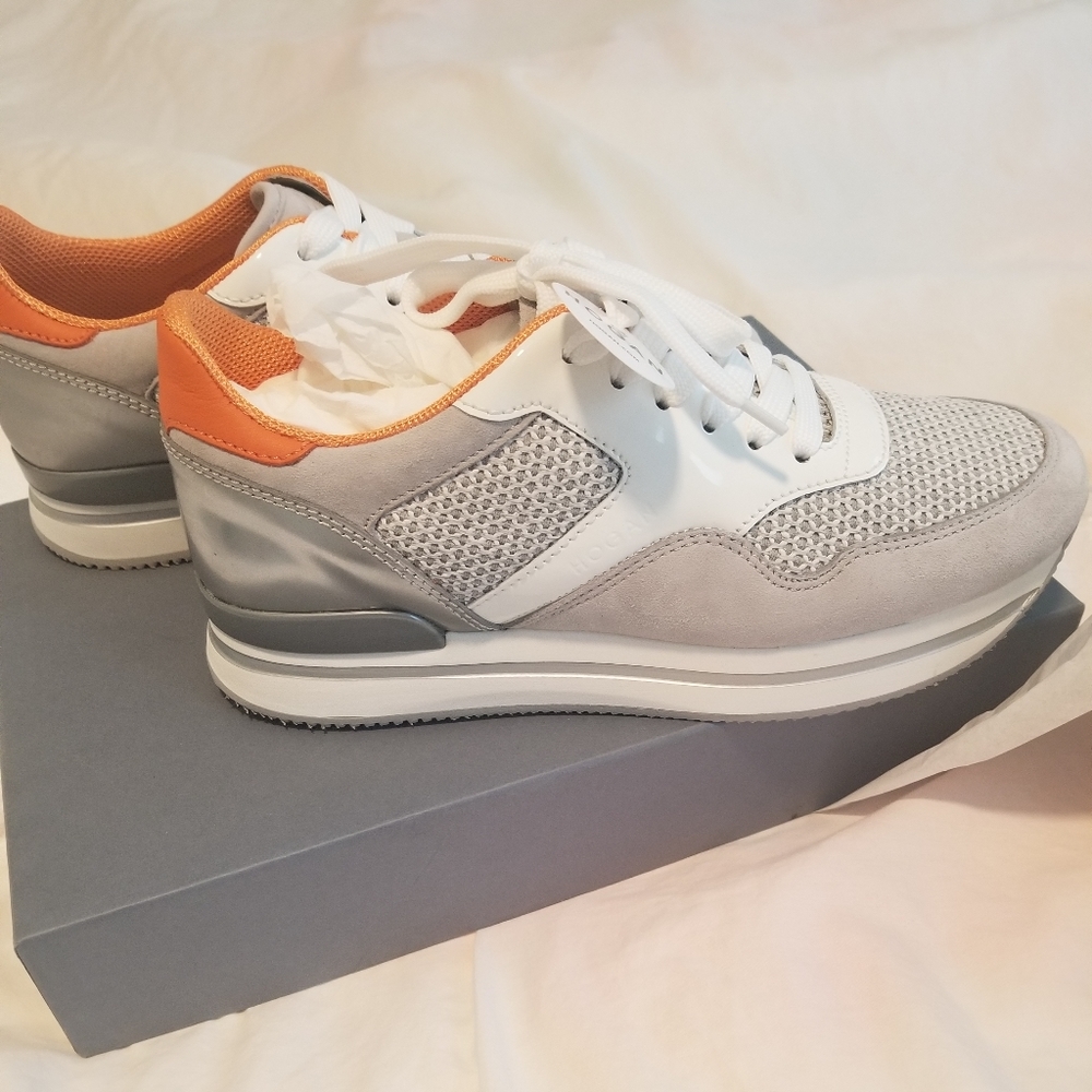 Hogan light gray and white suede (orange detail) sneakers